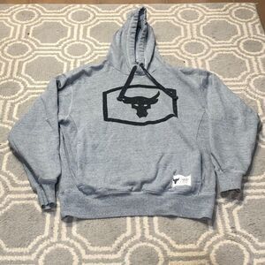 Under Armour Project Rock Hoodie Sweatshirt Mens Medium Bull Logo Gray